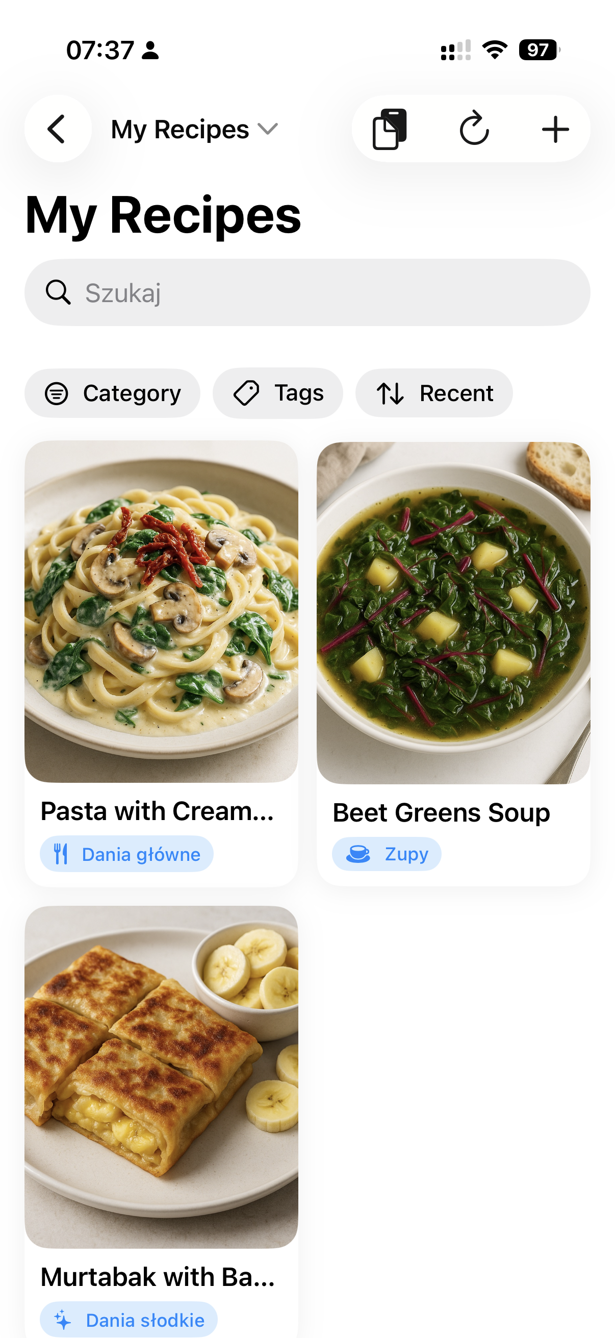 RECP recipe grid on iPhone