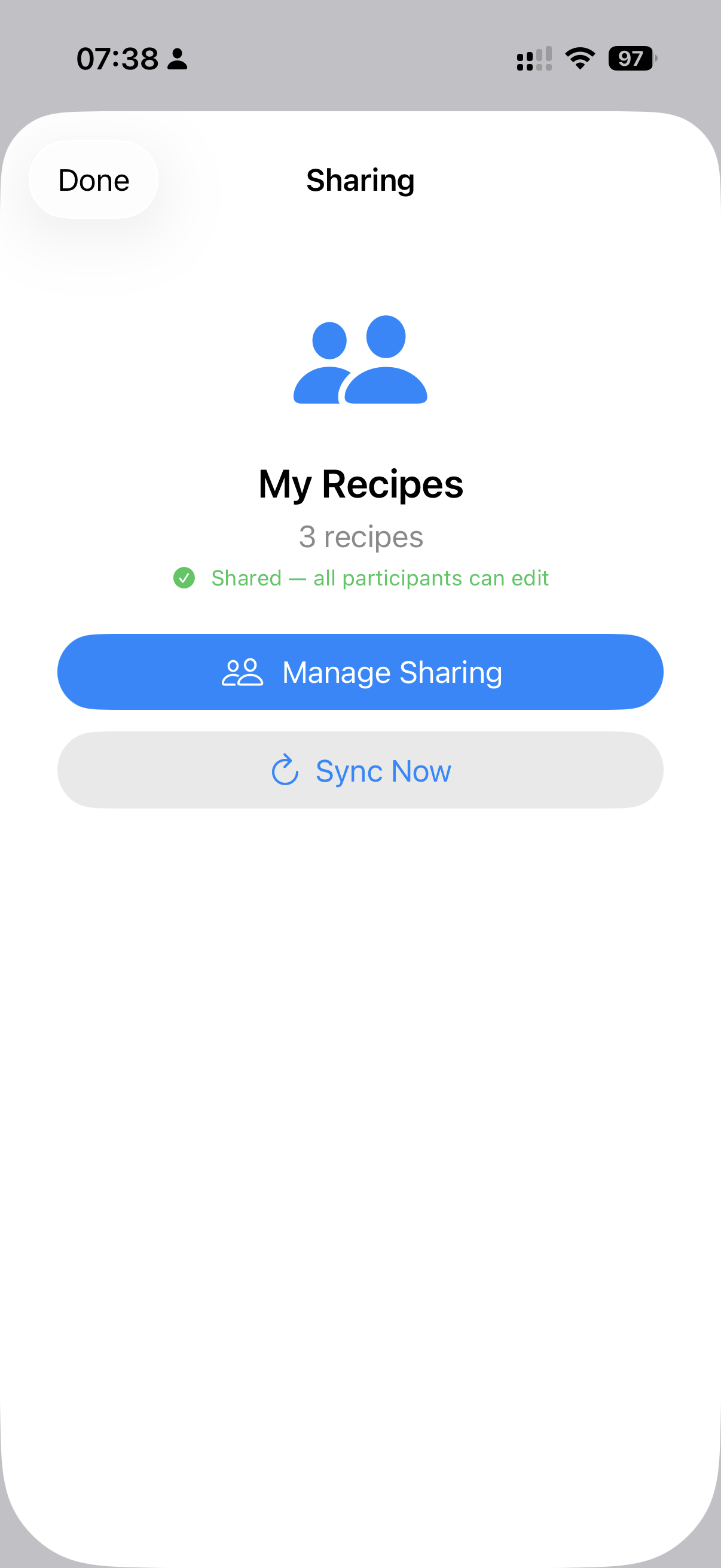 Sharing a recipe library on iPhone